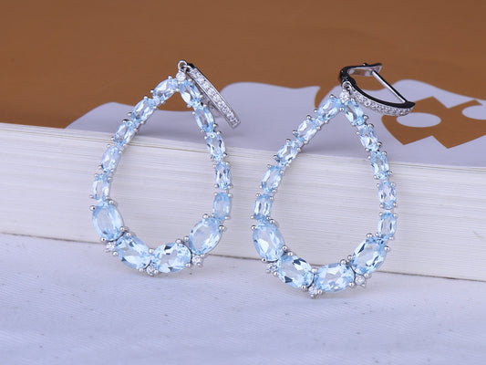 Topaz earrings sky blue earrings natural gemstone jewelry unique earrings December birthstone blue earrings studs solid 14k white gold