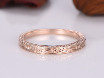 14k Plain Gold Ring,14k rose gold,Filigree Milgrain Edge,Floral Design,Wedding Ring,Wedding Band,Anniversary Ring,Retro Vintage