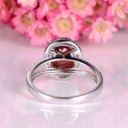 Garnet engagement ring white gold diamond promise ring split shank diamond wedding band 10x8mm oval cut red garnet 14k/18k bridal ring