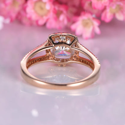 Moissanite engagement ring rose gold 7mm cushion cut Charles & Colvard moissanite diamond split shank diamond wedding ring 14k bridal ring