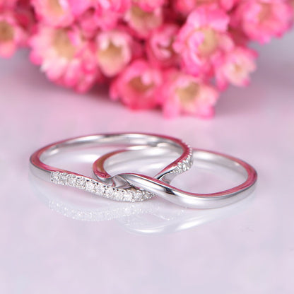 Twist diamond wedding band 14k white gold diamond engagement ring unique design matching band half eternity SI stone ring