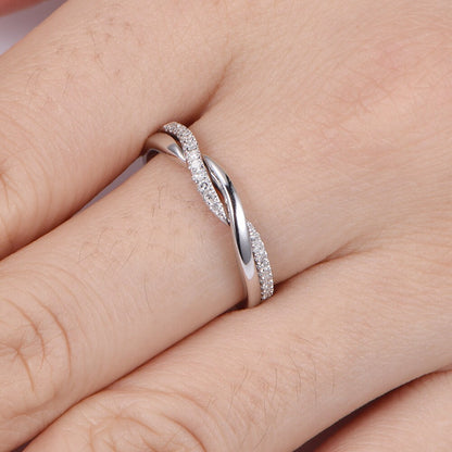 Twist diamond wedding band 14k white gold diamond engagement ring unique design matching band half eternity SI stone ring