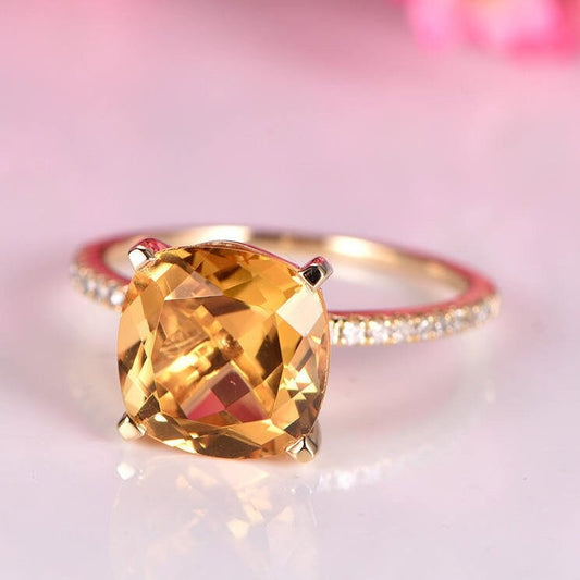 Citrine ring citrine jewelry 14k yellow gold engagement ring natural gemstone diamond band stacking ring anniversary ring custom jewelry
