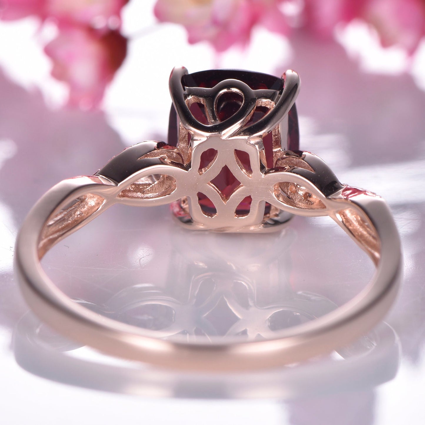 Garnet engagement ring 14k rose gold diamond wedding ring 7X9mm cushion cut natural VS garnet gemstone women promise ring solitaire ring