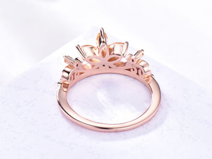 Citrine ring citrine wedding band 14k rose gold floral crown eternity ring natural marquise cut gemstone filigree style anniversary ring