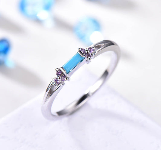 Turquoise ring white gold turquoise engagement ring women petite promise anniversary jewelry amethyst band other gemstone available