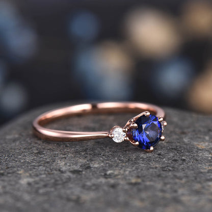 Blue sapphire ring set diamond engagement ring rose gold eternity opal curved stacking matching band promise jewelry September birthstone