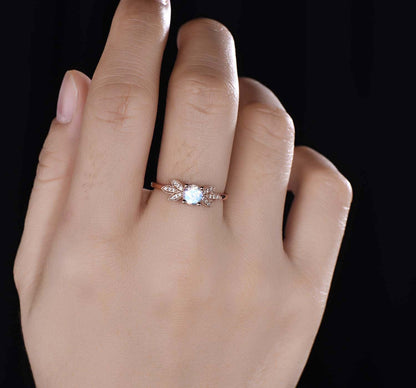 Unique moonstone engagement ring diamond rose gold wedding ring for women flower design jewelry natural gemstone anniversary birthday gift
