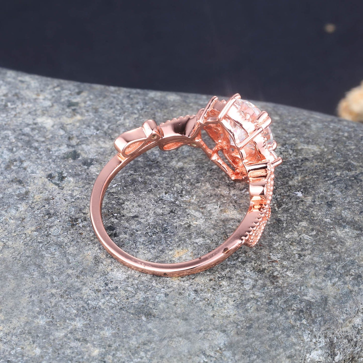 Oval shaped moissanite engagement ring rose gold moissanite ring for women art deco promise bridal wedding jewelry filigree anniversary gift