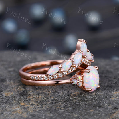 Opal Rings for Women, Rose Gold Opal Engagement Ring, Opal Wedding Ring Set, Multi-Gemstone Ring, Promise Ring, Statement Ring