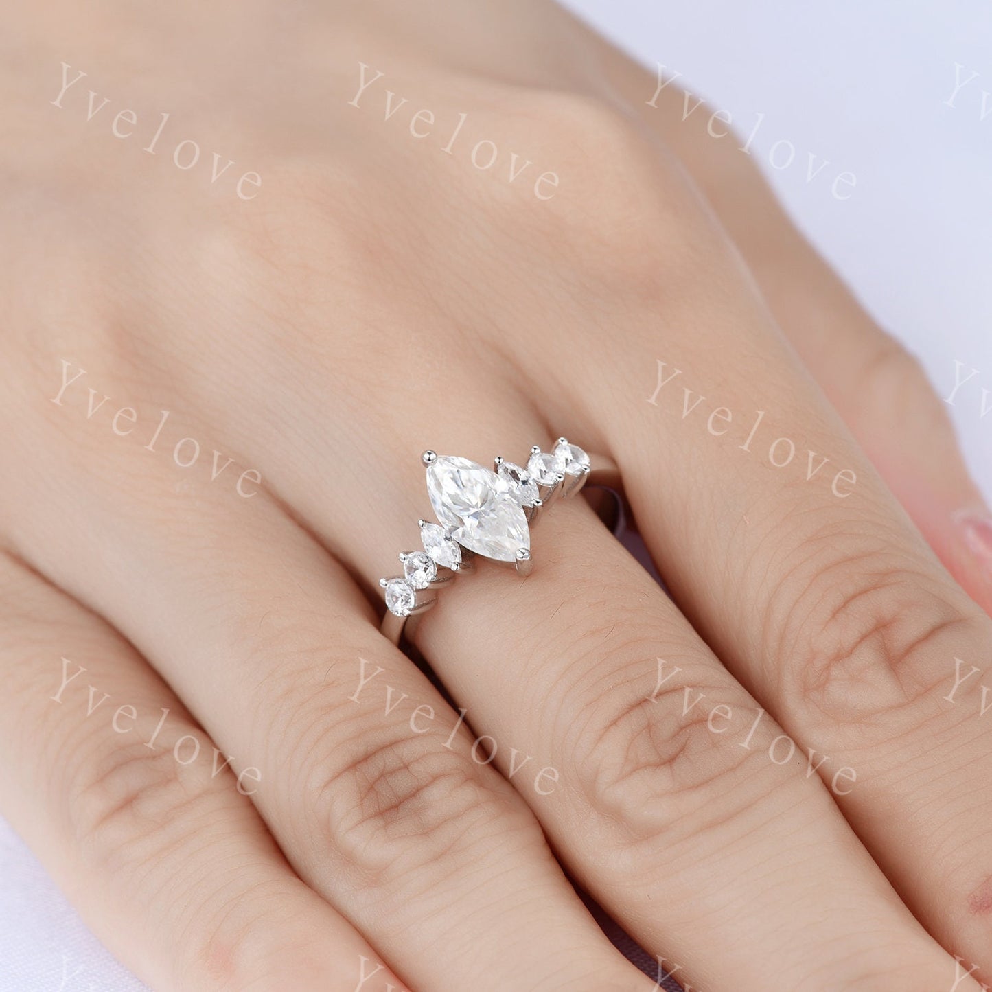 1.5ct Marquise cut Moissanite Bridal Ring, 14K White Gold Ring, Moissanite Engagement Ring, Unique Wedding Ring, Platinum Ring gift for her