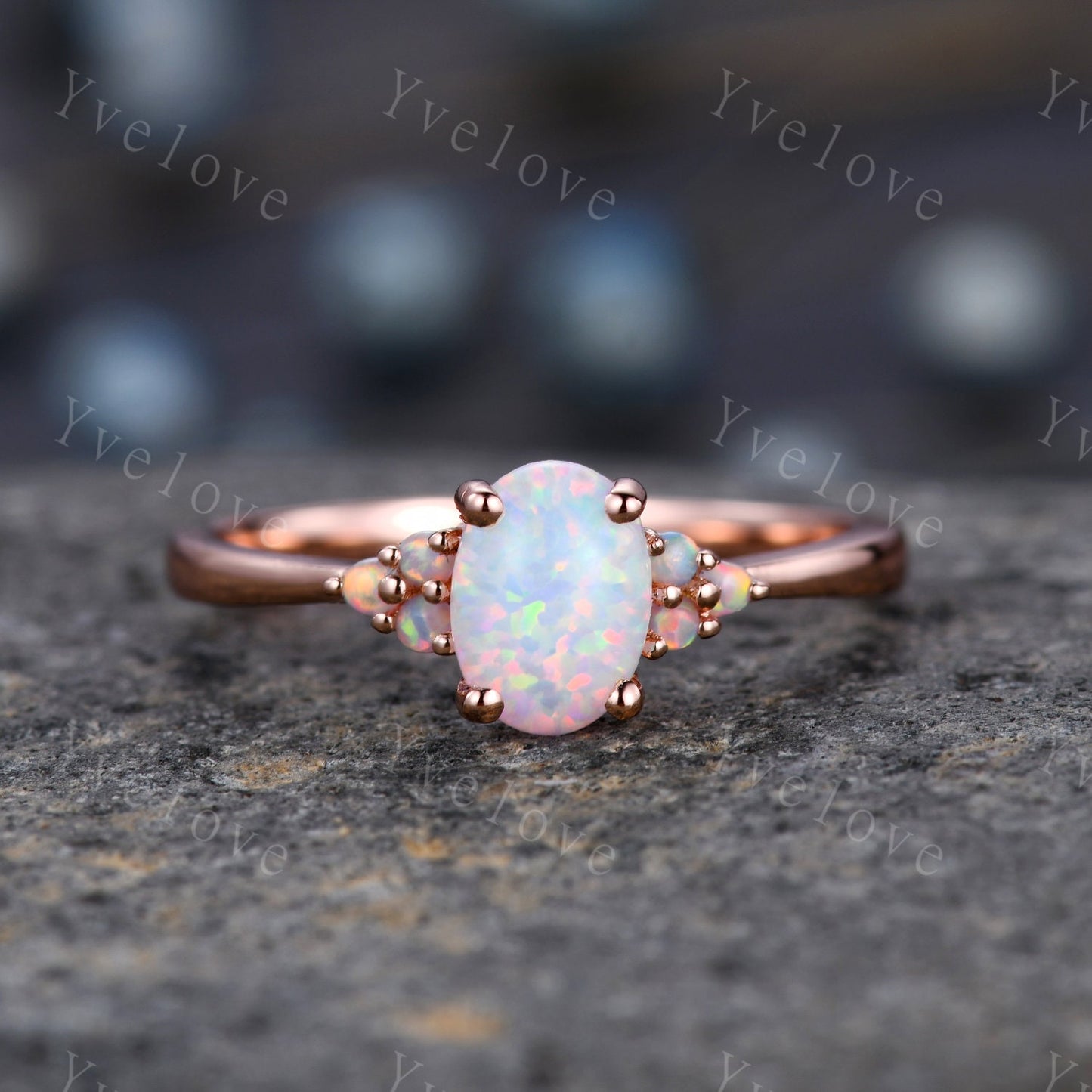 Opal Rings for Women, Rose Gold Opal Engagement Ring, Opal Wedding Ring Set, Multi-Gemstone Ring, Promise Ring, Statement Ring