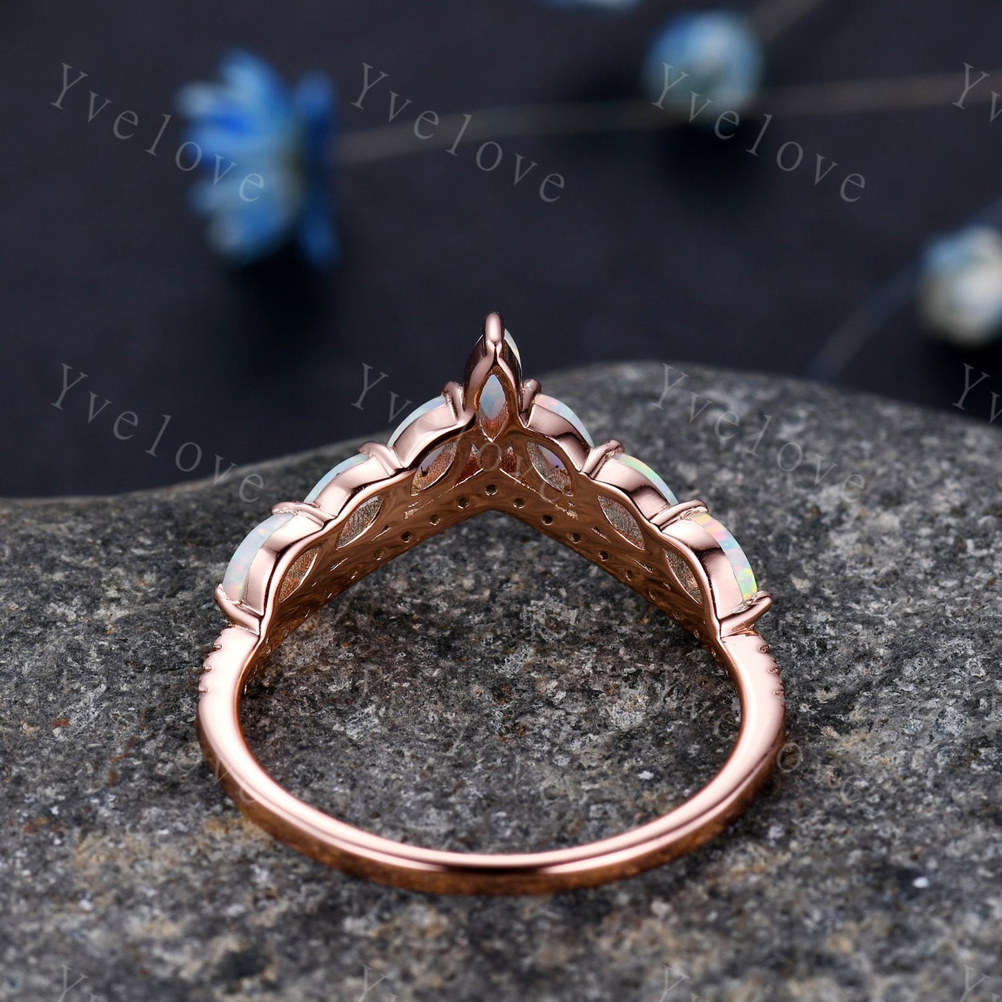 Multi-Gemstone Ring,White Fire Opal Rings for Women, 14k Rose Gold Opal Engagement Ring, Opal Wedding Ring,Promise Ring, Statement Ring
