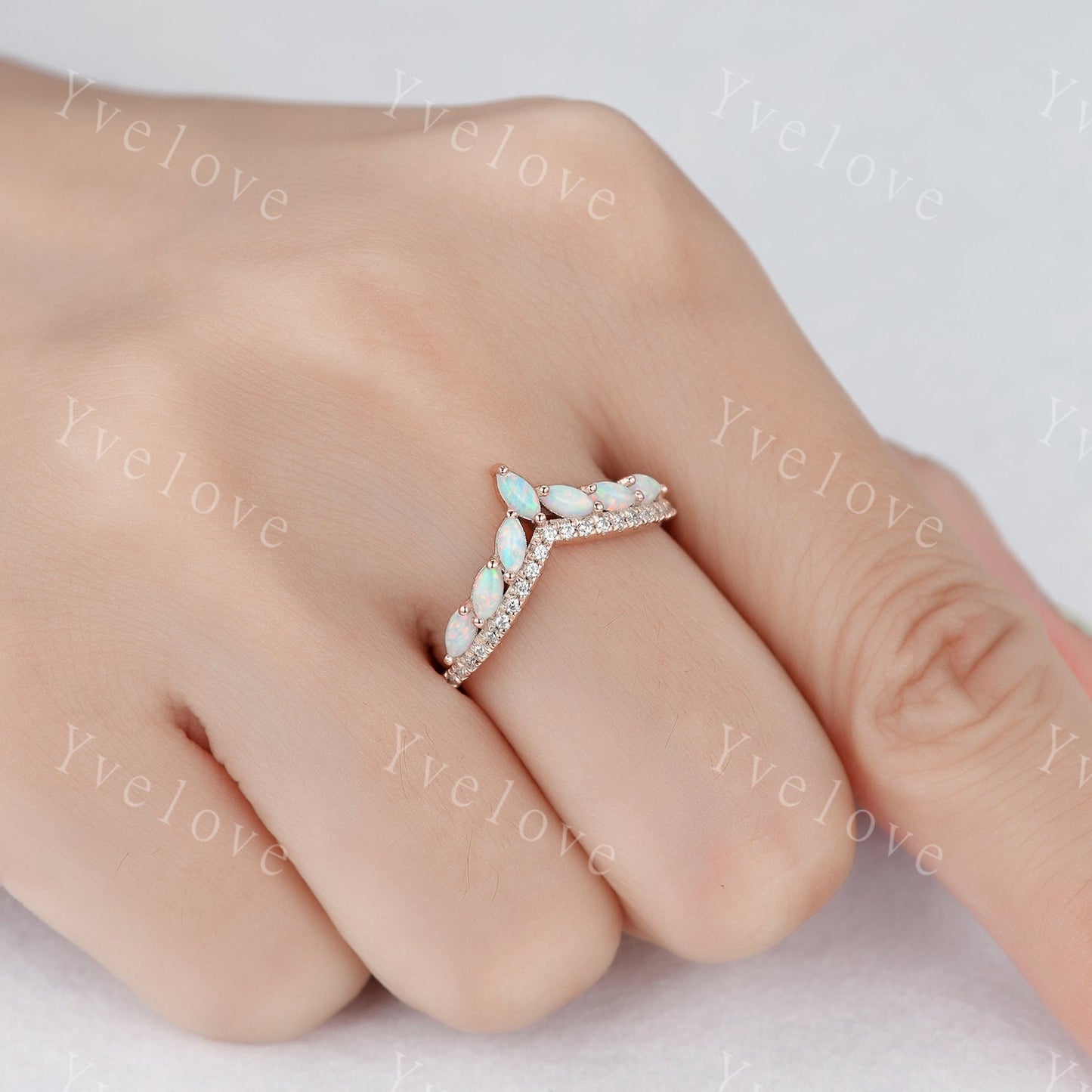 Multi-Gemstone Ring,White Fire Opal Rings for Women, 14k Rose Gold Opal Engagement Ring, Opal Wedding Ring,Promise Ring, Statement Ring