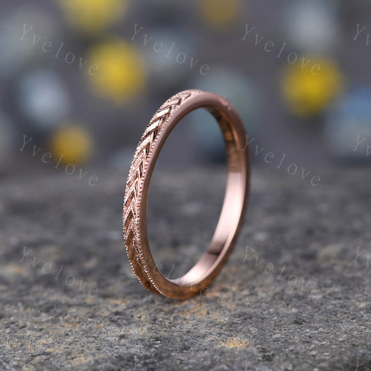 14k Plain Rose Gold Ring Filigree Milgrain Edge Wedding Band Handmade Ring Full Eternity Unique Floral Bridal Matching Stack Band Retro Ring