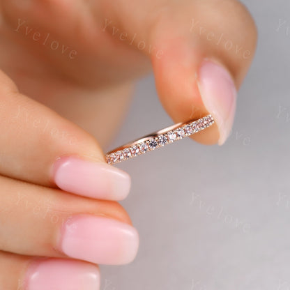 Pink Morganite wedding ring full eternity morganite engagement ring danity wedding band  sterling silver women matching band stacking ring