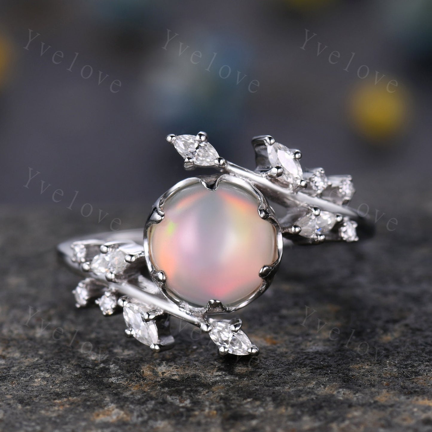 Natural opal engagement ring white gold floral ring for women marquise moissanite bridal promise infinty jewelry other gemstone available