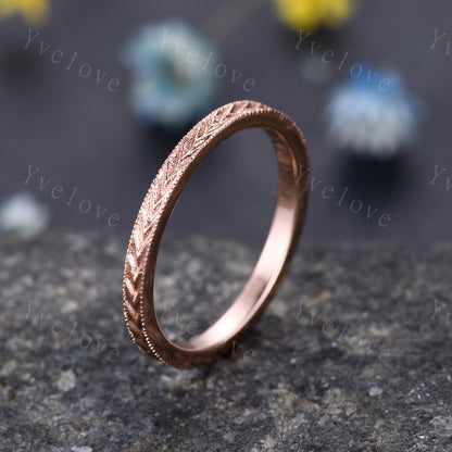 14k Plain Rose Gold Ring Filigree Milgrain Edge Wedding Band Handmade Ring Full Eternity Unique Floral Bridal Matching Stack Band Retro Ring