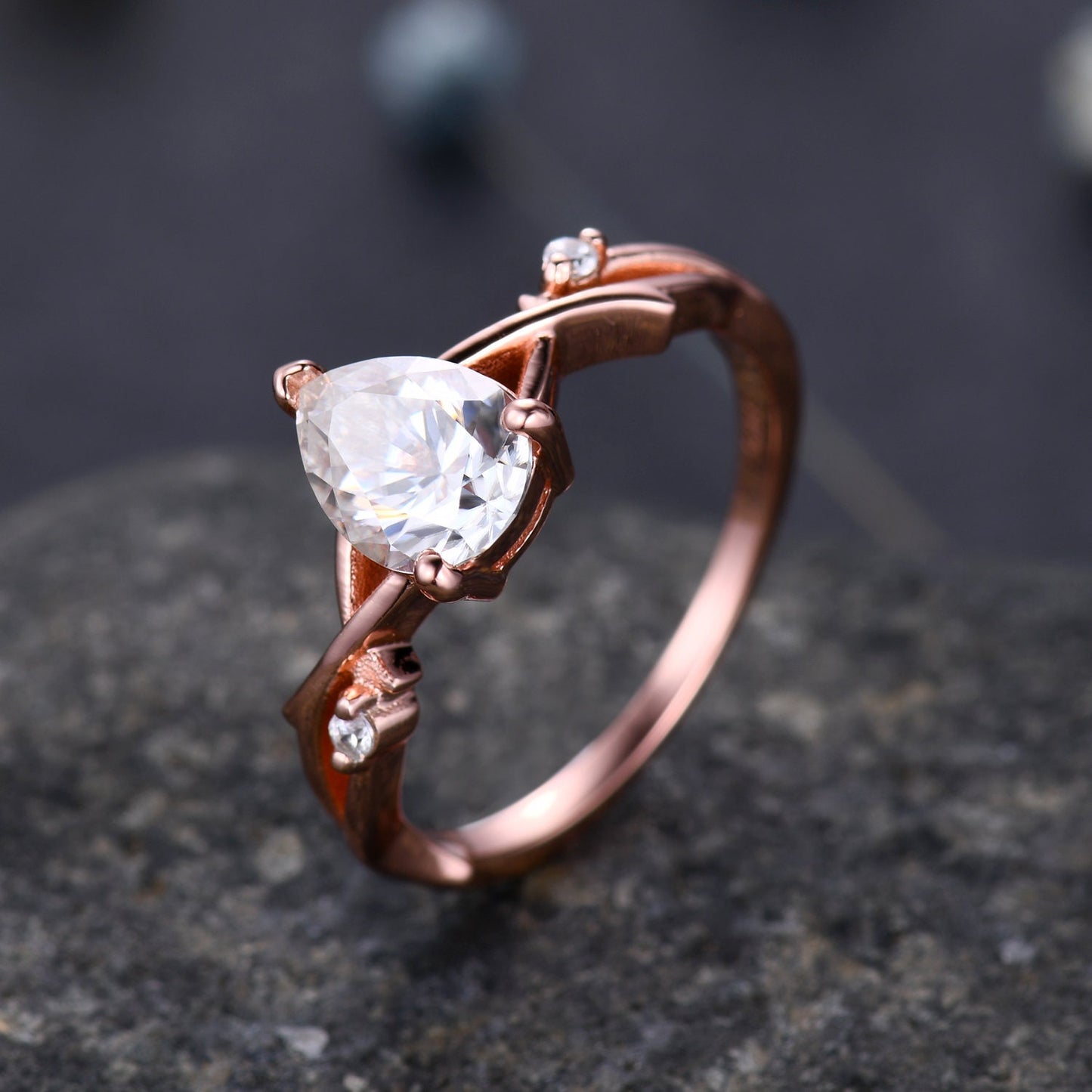 1.25CT Pear Moissanite Wedding Ring,Dainty Moissanite Engagement Ring,Teardrop Moissanite Ring,Vintage Twig Diamond Ring,Leaf Vine Ring Gift