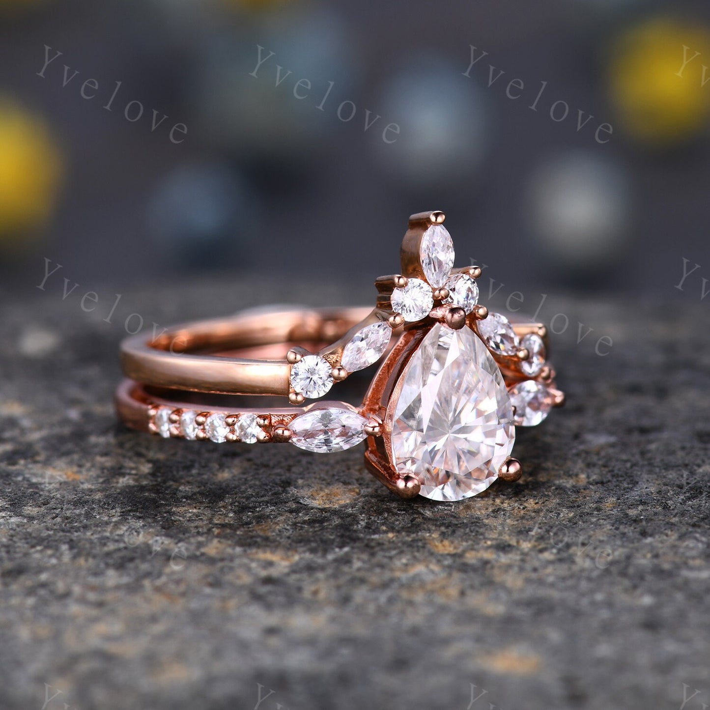 1.5ct Tear Drop Wedding Ring,Pear Shape Moissanite Engagement Ring,Marquise cut Moissanite Rose Gold Ring For Women,Anniversary Ring Gift