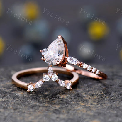 1.5ct Tear Drop Wedding Ring,Pear Shape Moissanite Engagement Ring,Marquise cut Moissanite Rose Gold Ring For Women,Anniversary Ring Gift