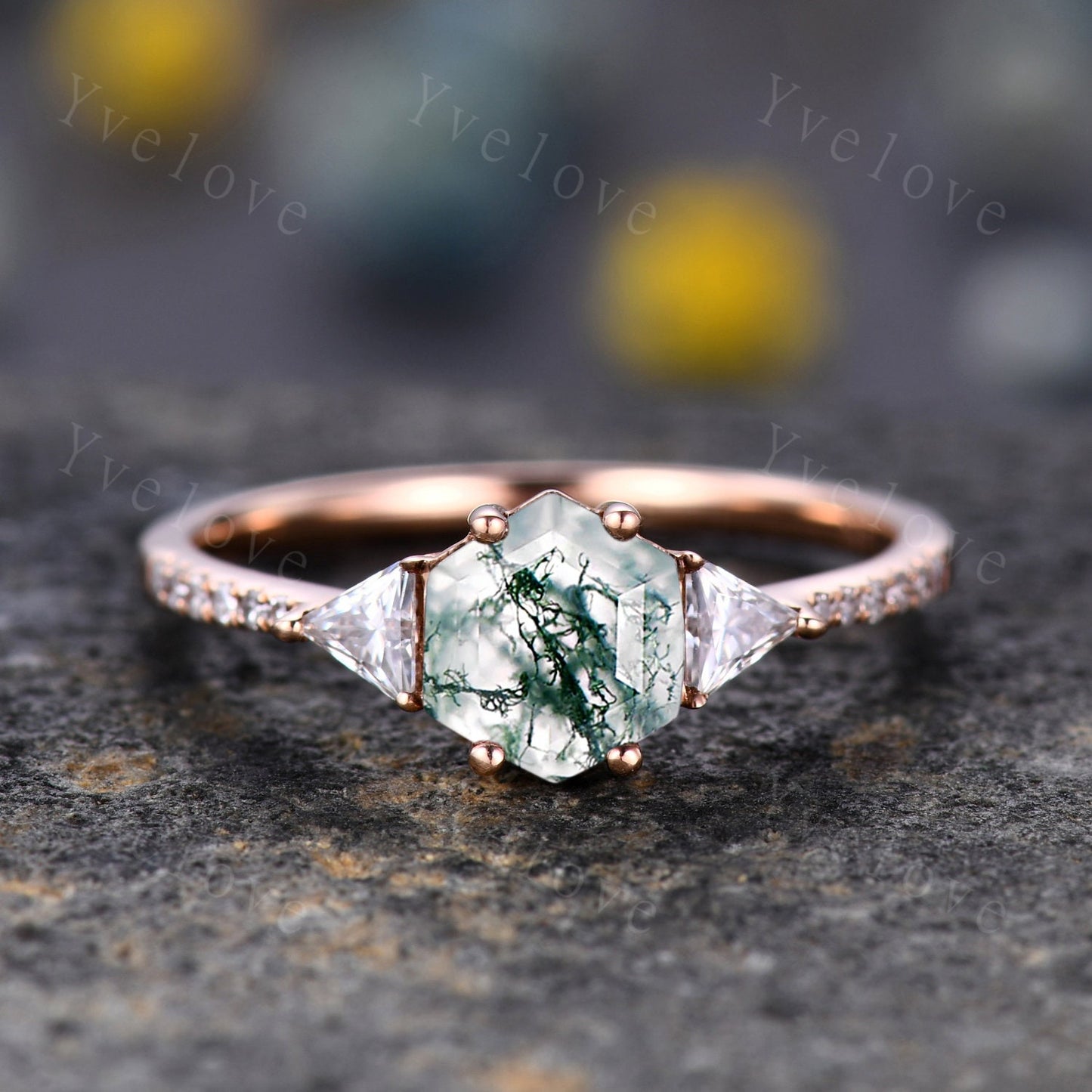 Hexagon Cut Moonstone Engagement Ring,Vingate Bridal Ring,925 Silver,Gothic Ring,Moissanite Anniversary Wedding Ring Birthday Gift for Her