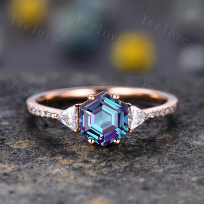 Hexagon Cut Moonstone Engagement Ring,Vingate Bridal Ring,925 Silver,Gothic Ring,Moissanite Anniversary Wedding Ring Birthday Gift for Her