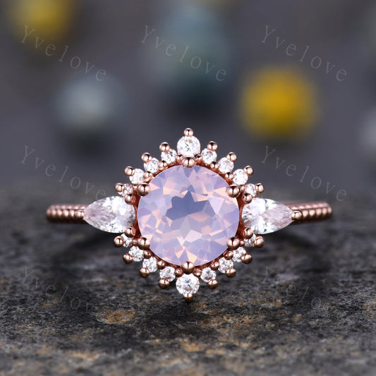 Unique Lavender Amethyst Ring,Purple Amethyst  Engagement Ring,Amethyst Ring,Pear Moissanite Side Stone,925 Sterling silver,Women Ring Gift