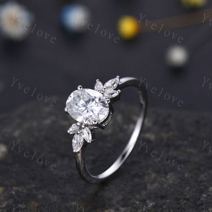 Vintage Moissanite Wedding Ring Oval Moissanite Engagement Ring Unique Marquise cut Women Moissanite Stacking Matching Band Silver Ring Gift
