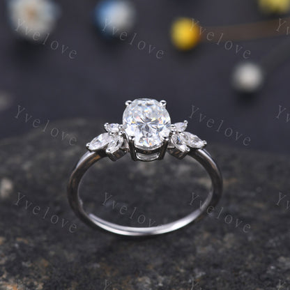 Vintage Moissanite Wedding Ring Oval Moissanite Engagement Ring Unique Marquise cut Women Moissanite Stacking Matching Band Silver Ring Gift