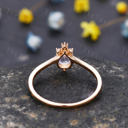 Pear Moonstone engagement ring rose gold ring for women Milgrain ring teardrop moonstone ring art deco unique promise Ring Gift for her