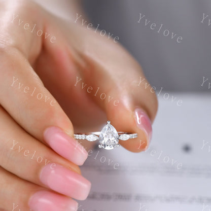 8x6mm Pear Moissanite Engagement Ring,1.5ct Tear Drop Wedding Ring,Marquise Moissanite Wedding Band,Rose Gold Art Deco Bridal Ring For Women