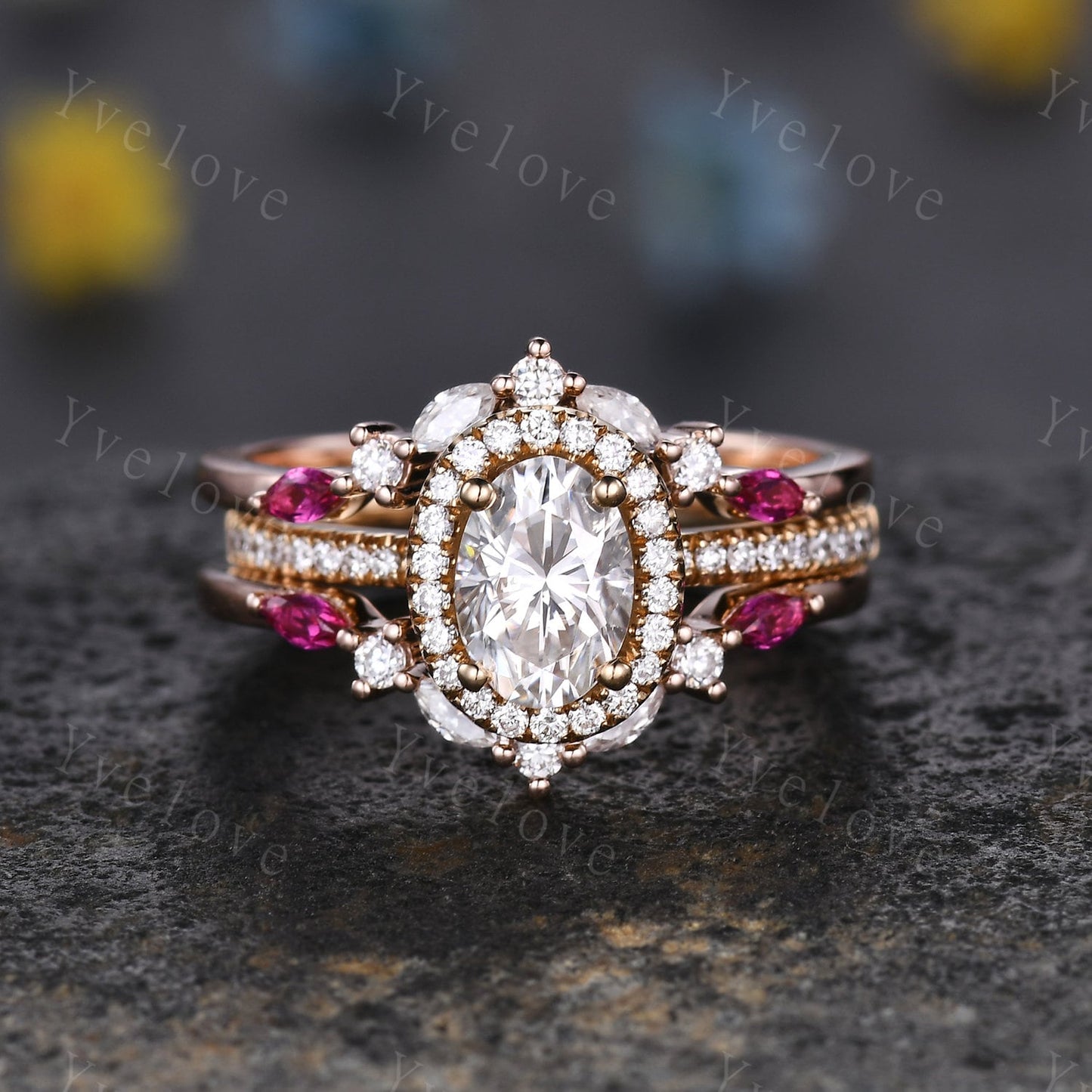 Unique Moissanite Ring,Moissanite Ruby Engagement Ring,Enhancer Wedding Band,Double curved Stacking Matching Band Promise Bridal Ring Gift