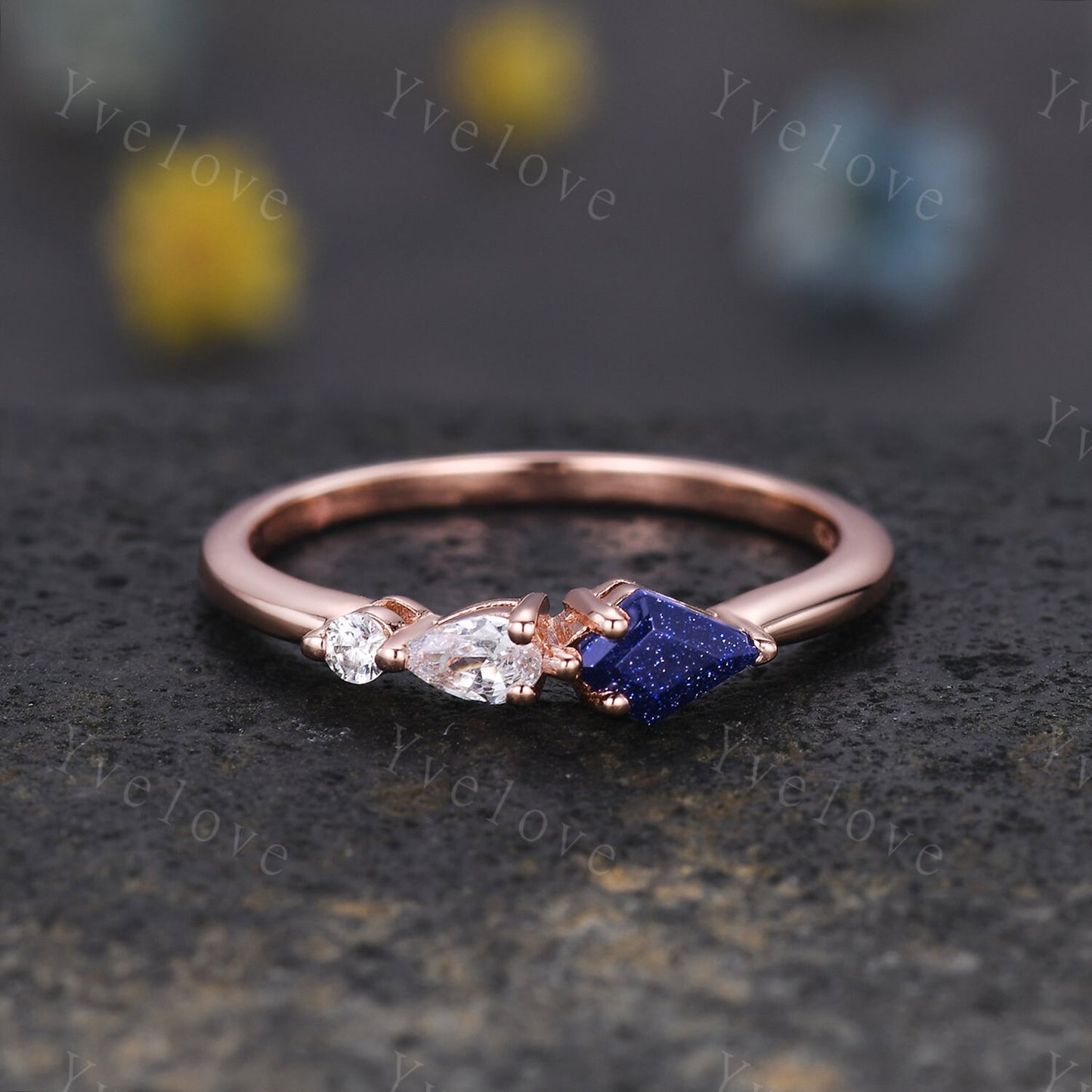 Unique Moss Agate Engagement Ring,Kite Cut Gems,Art Deco Moissanite Wedding Band,3 Stone Unique Women Bridal Promise Ring,Customized Gift