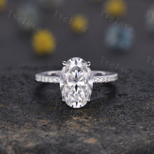12x8mm Oval Moissanite Engagement Ring,Art Deco Moissanite Ring Moissaninte Jewelry,Vintage Promise Diamond Ring,Women Bridal Gift,Silver