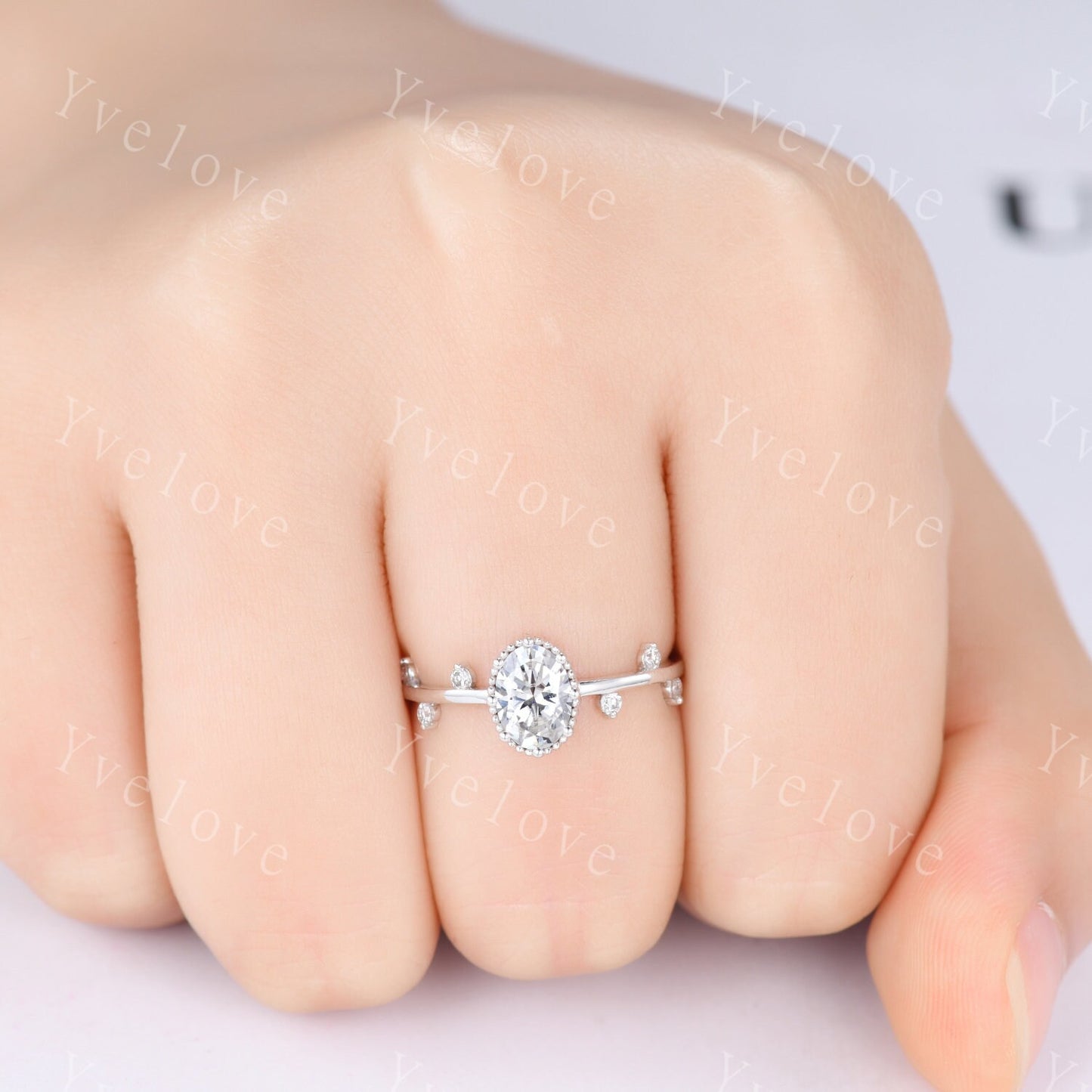 Dainty Moissanite Engagement Ring,White Gold Minimalist Ring,Twig Leaf Ring,Stacking Ring,Tiny Moissanite Ring,Unique Promise Ring For Her