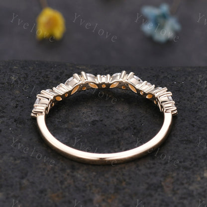 Marquise moissanite wedding band vintage 14k 18k yellow gold ring moissanite antique unique stacking band anniversary promise matching band